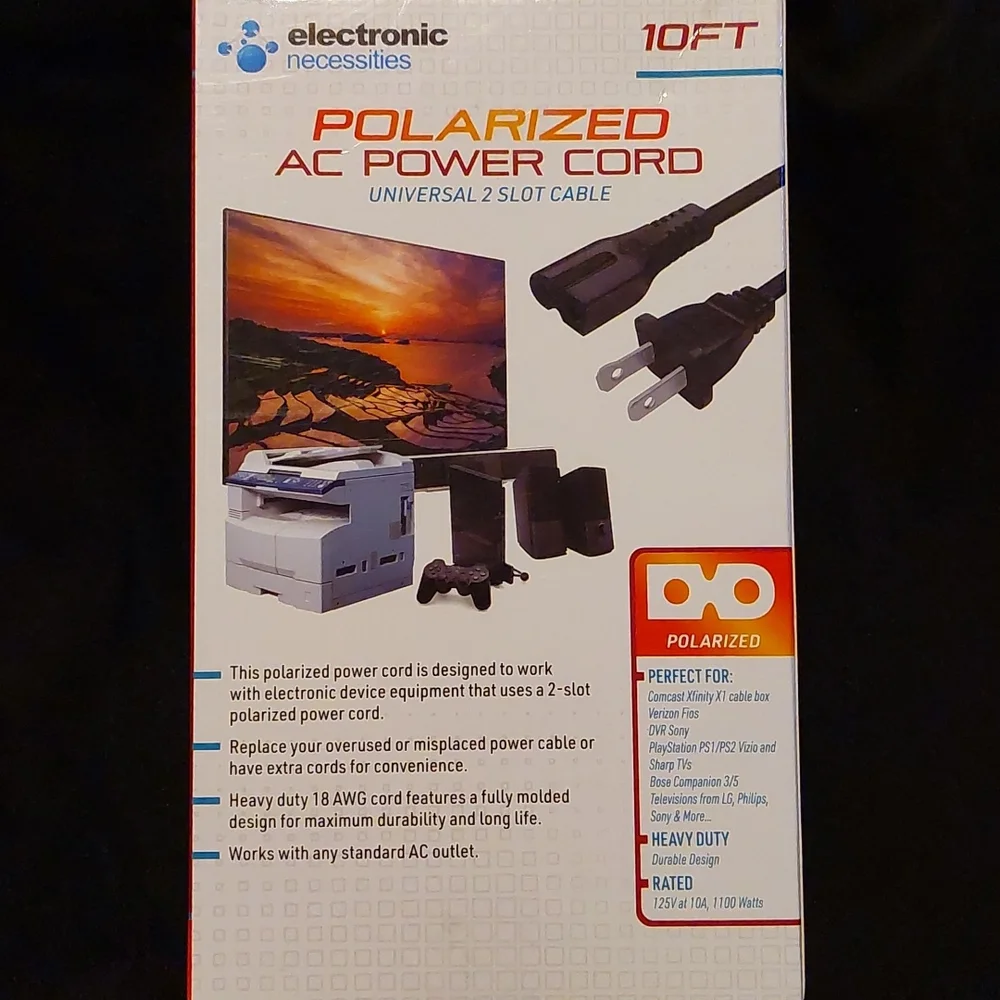 Polarized Ac Power Cord 2 Slot Cable